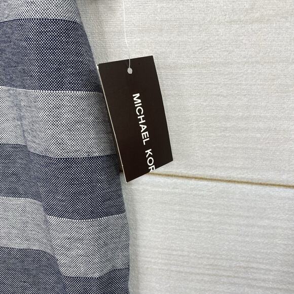 Michael Kors Mens Shirt Sz XL Gray Striped Gold Logo Short Sleeves V-Neck NWT - Picture 5 of 10